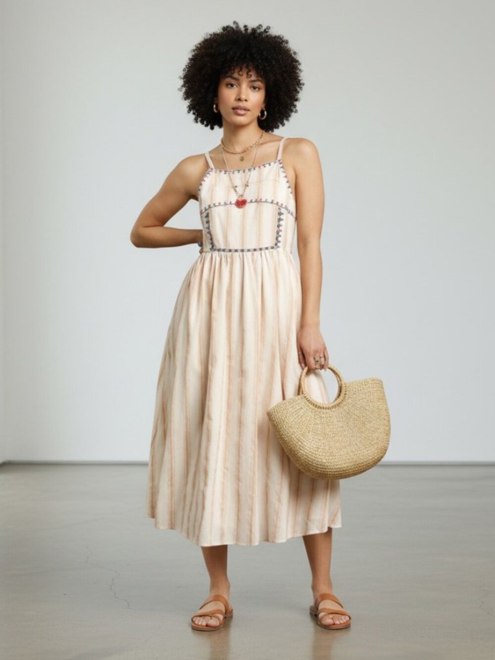 Umgee NWT Boho Embroidered Stripe Midi Dress Sz L